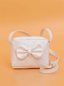 1只白色pu皮革斜背包,適用於女孩,可愛的小肩袋帶有鑽石拼接,休閒時尚