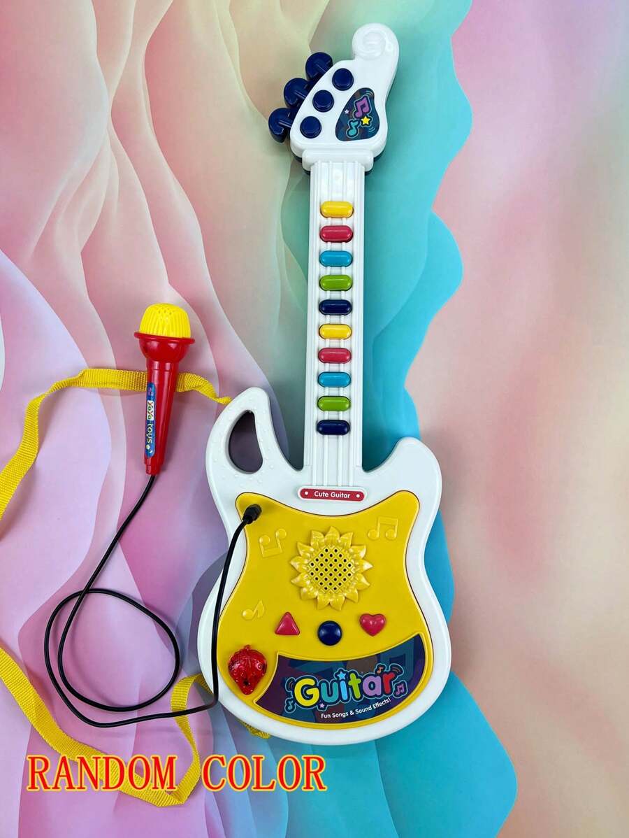 1 Pieza Guitarra Educativa Infantil De Dibujos Animados Para La Interacción Entre Padres E Hijos Con Luz Y Música, Color Al Azar - Multicolor - Ver 1