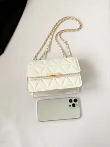 Fashionable Solid Color Flap Over Press Stud Lock Chain Strap Mini Shoulder Bag