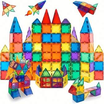 Marphy 37/61pcs Magnetic Ceramic Tiles, Colorful Magnetic Building Blocks Set, Unique Transparent 3D Magnetic Tiles, Preschool Magnetic Construction Toys
