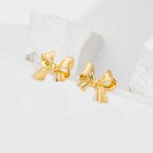 Gold And Silver Bow Earrings, Women's Satin Earrings, Earrings, Gift Gifts - Gold - View 8