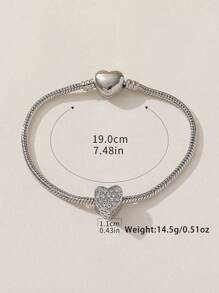 1pc Elegant Luxury Rhinestone-Encrusted Heart Clasp Copper Bracelet - Perfect For Daily Wear, Valentine's Day Gift, Birthday Gift Valentines,Mom,Mother,Mother's Day,Gift - Silver - View 3