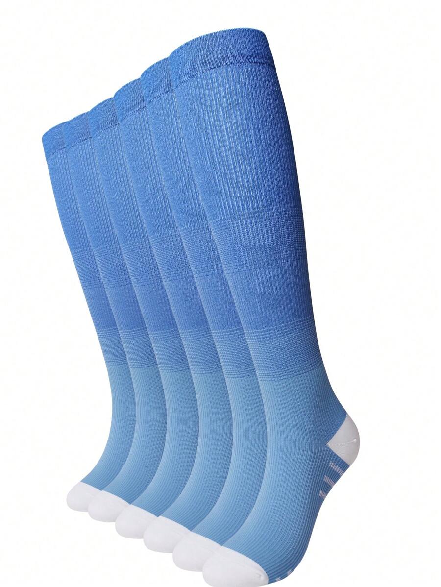 6 Pairs Compression Socks Moisture-Wicking Long Socks For Women Outdoor Sports - Blue - View 1