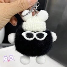 1入組8cm/3.15吋毛絨玩具鑰匙扣,可愛鑰匙扣,用於汽車揹包鑰匙圈,送給女性青少年女孩和兒童的禮物,背包錢包吊飾,可愛的生日聖誕禮物給孩子 - 黑色 - 查看 1