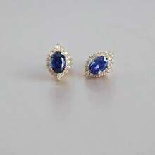 2入組女士s925純銀鍍金藍托帕石耳針,藍色立方氧化鋯精緻簡約換搭飾品 - 耳環 - 查看 2