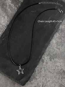 1條簡約時尚的黑色皮織頸繩,女士深受喜愛的中空星星吊墜項鍊 - 星星 - 查看 3