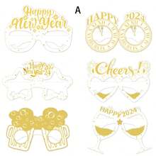 12 件裝新品 2024 年新年快樂主題 3d 紙眼鏡照片道具裝飾適合兒童派對 - 彩色 - 查看 3