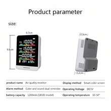 室內空氣質量監測器,5合1專業準確檢測儀器,測試有害氣體如二氧化碳,總揮發性有機化合物,甲醛,同時測量溼度和溫度,適用於家庭,辦公室,學校,汽車,帳篷,露營 - 白色 - 查看 5