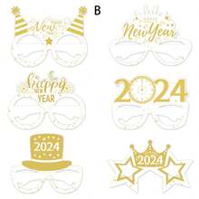 12 件裝新品 2024 年新年快樂主題 3d 紙眼鏡照片道具裝飾適合兒童派對 - 彩色 - 查看 4