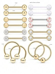 16 Piezas Barras De Pezón Anillos De Barra De Perforación Del Pezón De Acero Inoxidable Anillos De Lengua Cubic Zirconia Minorista De Pezón Joyería De Piercings Corporales 14 Gauge