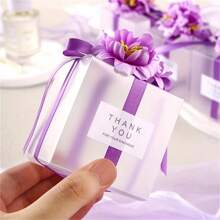 50入組透明pvc婚禮糖果盒,附人造花束緞帶,婚禮客人紀念品啞拉糖巧克力盒 - 磨砂香檳色 - 查看 8