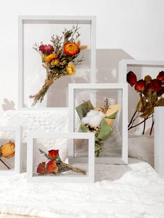 1 件透明矩形相框，适合墙壁装饰，适合画廊、情人节礼物，不含干花