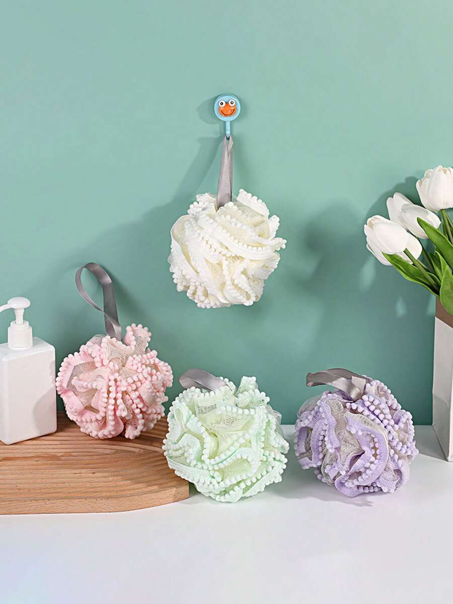 1pc Floral Lace Bath Sponge, Soft Shower Tool - Green - View 1