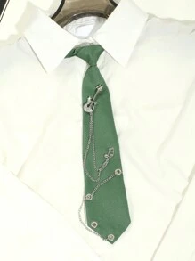 1pc Women'S Fashionable Silver Rhinestone Guitar-Shaped Detachable Decor Tassel Green No-Tie Necklace For Party, Date Outfit - Green - View 2