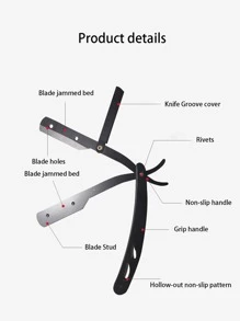 1pc Multi-Functional Stainless Steel Manual Shaving Razor For Head, Eyebrows, Face And Beard - Foldable Retro Style Razor For Home, Barber And Travel Use - Black - View 5