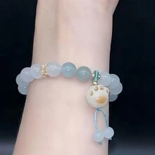 1pc Natural Jade Handmade Beaded Bracelet For Women, Fashion Stretchy Jewelry Gift - Multicolor - View 5