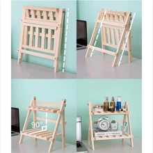 A Handmade Log Folding Simple And Fashionable Desk Storage Rack, Trapezoidal Desktop Display Rack, Double-Layer Fixed Storage Rack With Horizontal Bars, Bedroom Bedside Rack, Dresser Storage Rack, Suitable For Study, Bedroom, Dormitory, Cafe Kitchen.