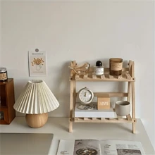 A Handmade Log Folding Simple And Fashionable Desk Storage Rack, Trapezoidal Desktop Display Rack, Double-Layer Fixed Storage Rack With Horizontal Bars, Bedroom Bedside Rack, Dresser Storage Rack, Suitable For Study, Bedroom, Dormitory, Cafe Kitchen.
