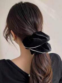 1 件裝女式黑色天鵝絨和白色下擺佈優雅時尚髮圈適合日常佩戴 - 黑色 - 查看 3