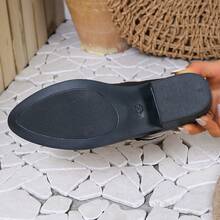 女士純色高跟鞋，帶扣裝飾的休閒優雅風格，低幫黑色通勤時尚鞋，適用於春夏季 - 黑色 - 查看 5