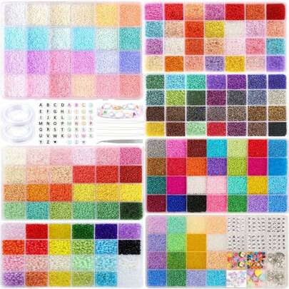 1 件水晶彈力繩帶 8000-14000 顆馬卡龍玻璃珠和種子珠用於 Diy 珠寶製作套裝(隨機 24 色)