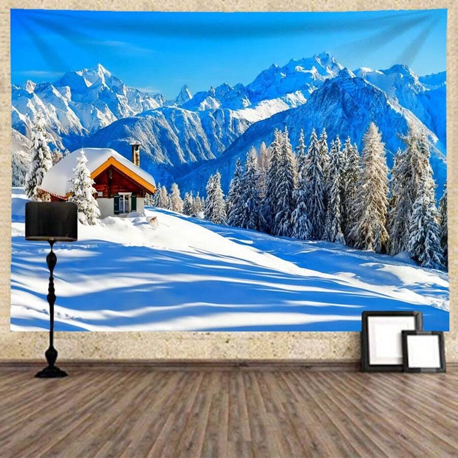 1片桃絨鑲背景布雪山風景公路風景掛毯,適用於臥室裝飾掛畫紡織品 - 駝色 - 查看 1