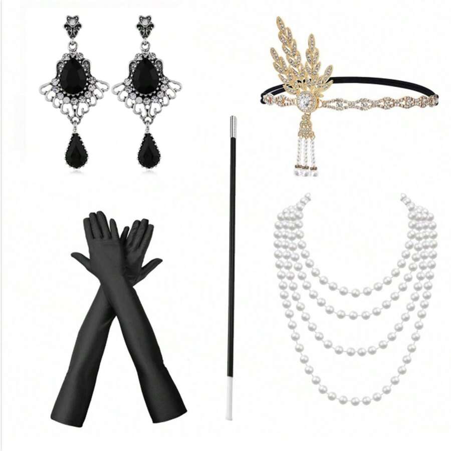 Set Charleston Mujer 1920s Set De Accesorios Años 20 Para Mujer - Estilo Great Gatsby, Diadema De Plumas Y Collar De Perlas Disfraz Mujer
