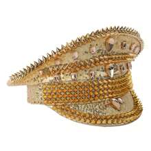 Goldene Handgemachte Glitzer Mardi Gras Kreuzfahrtschiff Hut Karneval Hut Rave Punk Niete Konzert Hut Costome Cosplay Party Hut