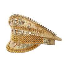 Goldene Handgemachte Glitzer Mardi Gras Kreuzfahrtschiff Hut Karneval Hut Rave Punk Niete Konzert Hut Costome Cosplay Party Hut