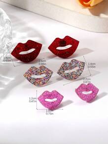 Lip Shape Rhinestone Detail Earring Sets - Multicolor - View 6