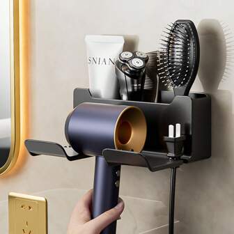 No Hole Punching Hair Dryer Storage Rack Wall Mounted Bathroom Blower Holder Home Bathroom Decor Bathroom Organizer Fall Decor Back To School