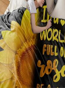 1 件簡單向日葵印花高級禮品法蘭絨毛毯,休閒風格,柔軟溫暖,適合午睡、寵物、旅行、客廳沙發,四季皆宜 - 彩色 - 查看 4