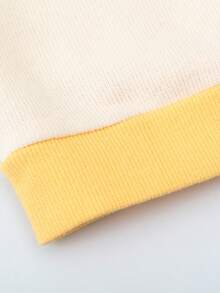 女孩拼色卡通字母印花上衣純色長褲 2 件/套 - 黃色 - 查看 4