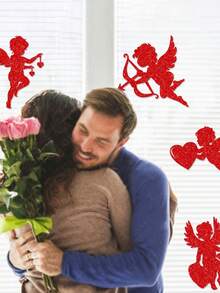 丘比特情人節窗貼裝飾貼紙,附有8張卡片形狀貼紙和膠點 - 紅色 - 查看 4