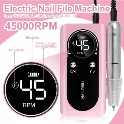 LIMEGIRL 45,000RPM Rechargeable Nail Grinder, Nail File, Gel Nail Polish Sanding Machine, Professional Manicure Tool Set