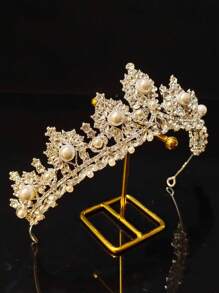 1個時尚華麗的花朵、珍珠、鑽石和水晶皇冠,適合18歲成年派對、公主裙和婚禮頭飾 - 彩色 - 查看 4