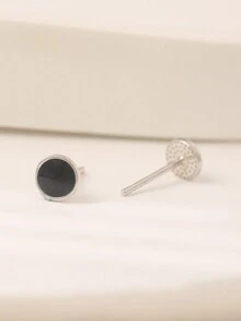 1 Par De Pendientes De Aro Minimalistas De Plata 925 Con Diseño Geométrico De Moda Adecuado Para El Uso Diario De Las Mujeres - redondo - Ver 3