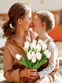 10/15 件/套人造郁金香花适用于厨房、客厅、卧室、浴室、派对、餐厅装饰、情人节、礼物