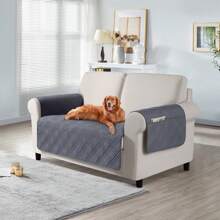1PC Waterproof Sofa Cover With Side Pocket, Non-Slip Washable Couch Protector, Anti-Scratch Pet Couch Cover For Dogs/Cats, Suitable For 1/2/3 Seater Living Room Dark Grey - 深灰色 - 查看 3