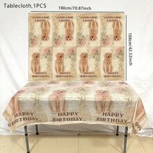 1個/袋具有復古狗派對主題的一次性桌布,以狗、花朵、英文“生日快樂”圖案作為生日派對的裝飾,pe塑料矩形地布裝飾野餐生日派對。 - 彩色 - 查看 2