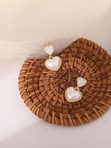 2pcs Simple & Elegant & Upscale Pearl Heart Shape Earrings Suitable For Girls' Daily Wear; Valentine'S Day Gift - Silver - View 7