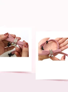 1pc Adjustable Velvet Bell Collar For Pets - Pink - View 3