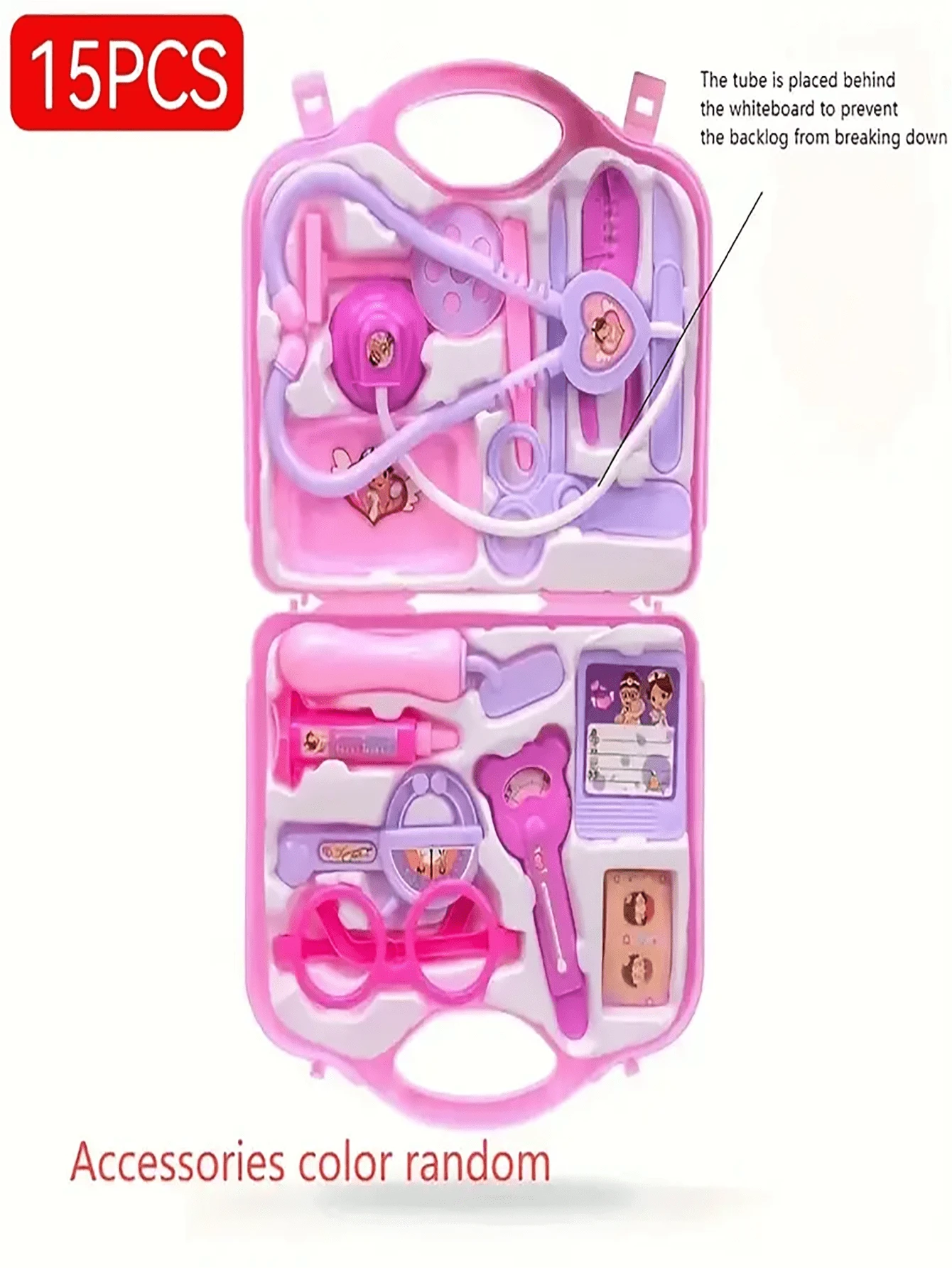 15 Piezas Juguetes De Rol De Doctor Para Casa De Juego Infantil, Incluyendo Caja De Almacenamiento, Herramientas Médicas, Auricular, Adecuado Para Niños Y Niñas, Juguete Rompecabezas Y Regalo Para El Desarrollo, Aprendizaje Interactivo, Cocina Familiar Y Juguetes Inteligentes- Color Aleatorio - Rosa (color de accesorios aleatorio) - Ver 1