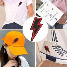 10pcs/Set Lightning Shaped Embroidered Applique Patches, Hot Melt Adhesive Red Thunderbolt Patches - Black - View 2
