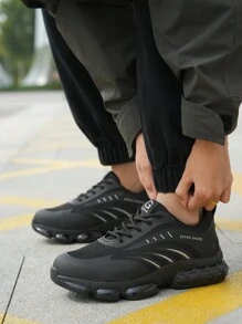 Men's Safety Shoes With Steel Toe Cap, Front Tie Closure, Lightweight, Breathable, Slip-Resistant, For Work - Black - View 6