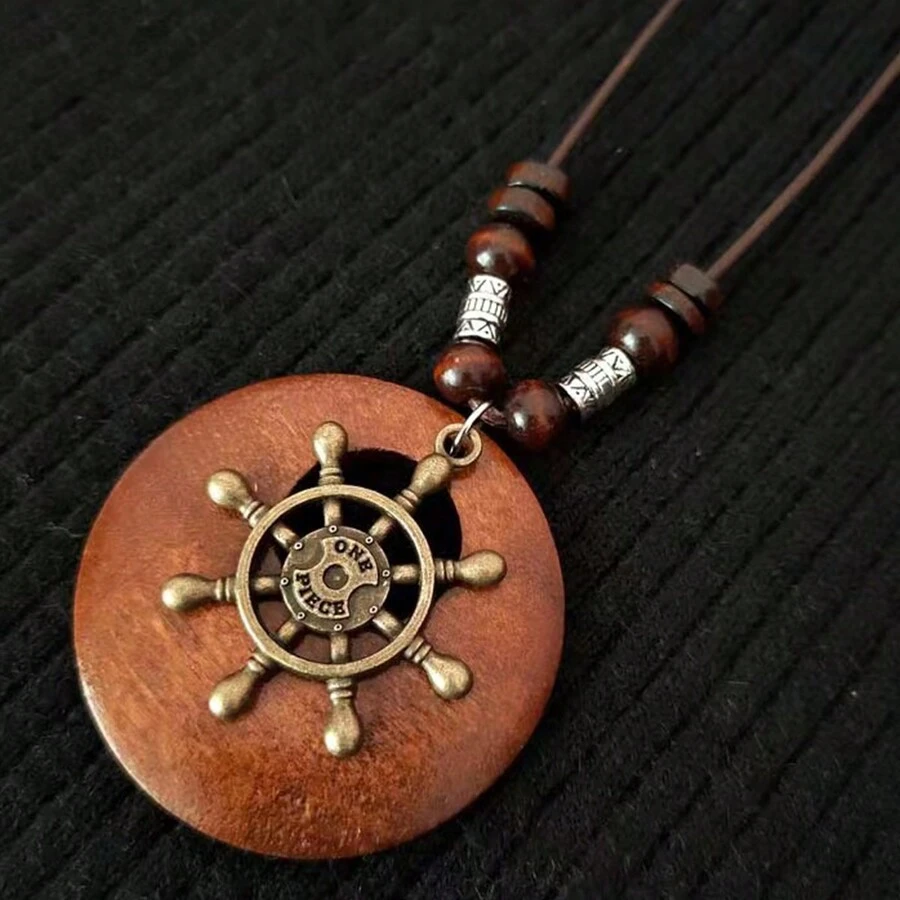 新時尚復古木製和合金葉子造型長吊墜項鍊,適合女性毛衣鏈,1件裝 - 紅木色 - 查看 1