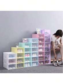 Paquete De Cajas para Zapatos Apilable Transparente, Zapatera Organizador a Prueba de Polvo, Zapatero con Solapa Transparente, Caja Zapatera Puede Utilizarse por Separado, Ahorro de Espacio, Zapateras Multicolor - Multicolor - Ver 1
