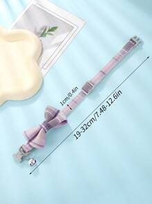 格子蝴蝶結寵物項圈（貓狗皆適用） - 紫色 - 查看 2