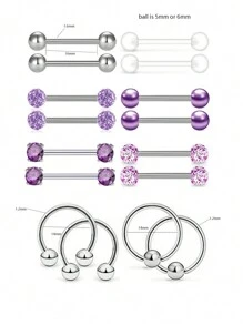 16 Piezas Barras De Pezón Anillos De Barra De Perforación Del Pezón De Acero Inoxidable Anillos De Lengua Cubic Zirconia Minorista De Pezón Joyería De Piercings Corporales 14 Gauge
