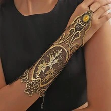 1PC Vintage Feather Multi-Layer Cutout Gold Lace Lace Arm Chain - Bronze - View 1